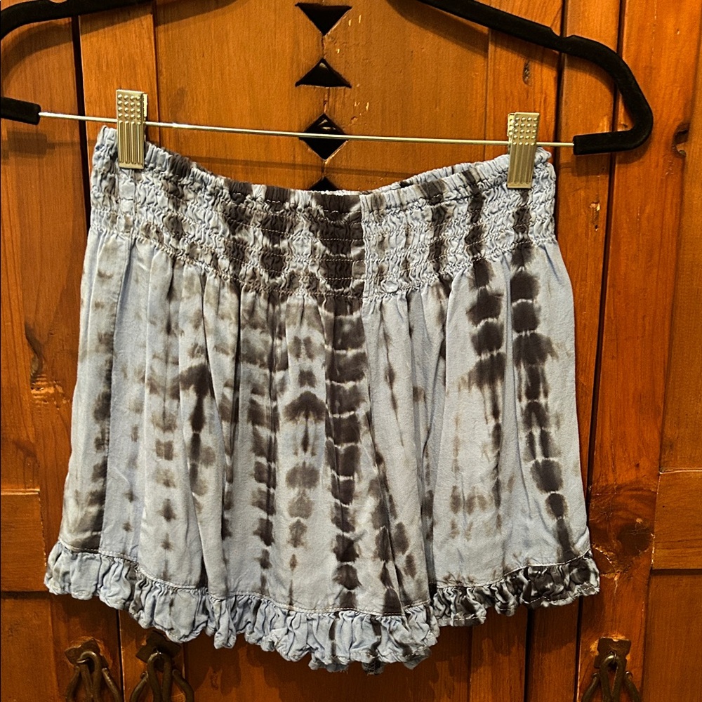 Tangerine Blue Tie-Dye Ruffle Hem High Waist Shorts